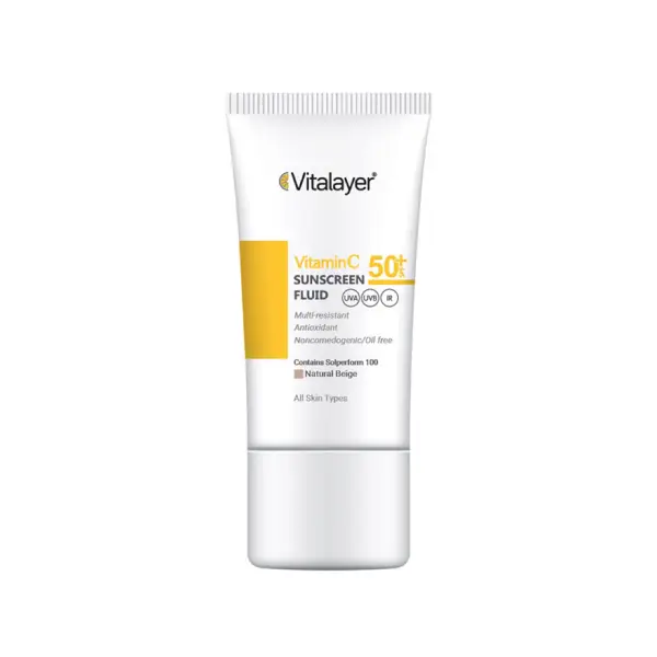 فلوئید ضد آفتاب ویتامین C ویتالیر مدل رنگ نچرال بژ SPF 50