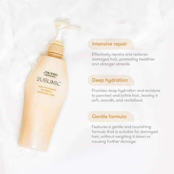 شامپو شیسیدو مدل Sublimic Aqua Intensive مخصوص موهای آسیب‌دیده و کم‌آب حجم 1000 میلی‌لیتر